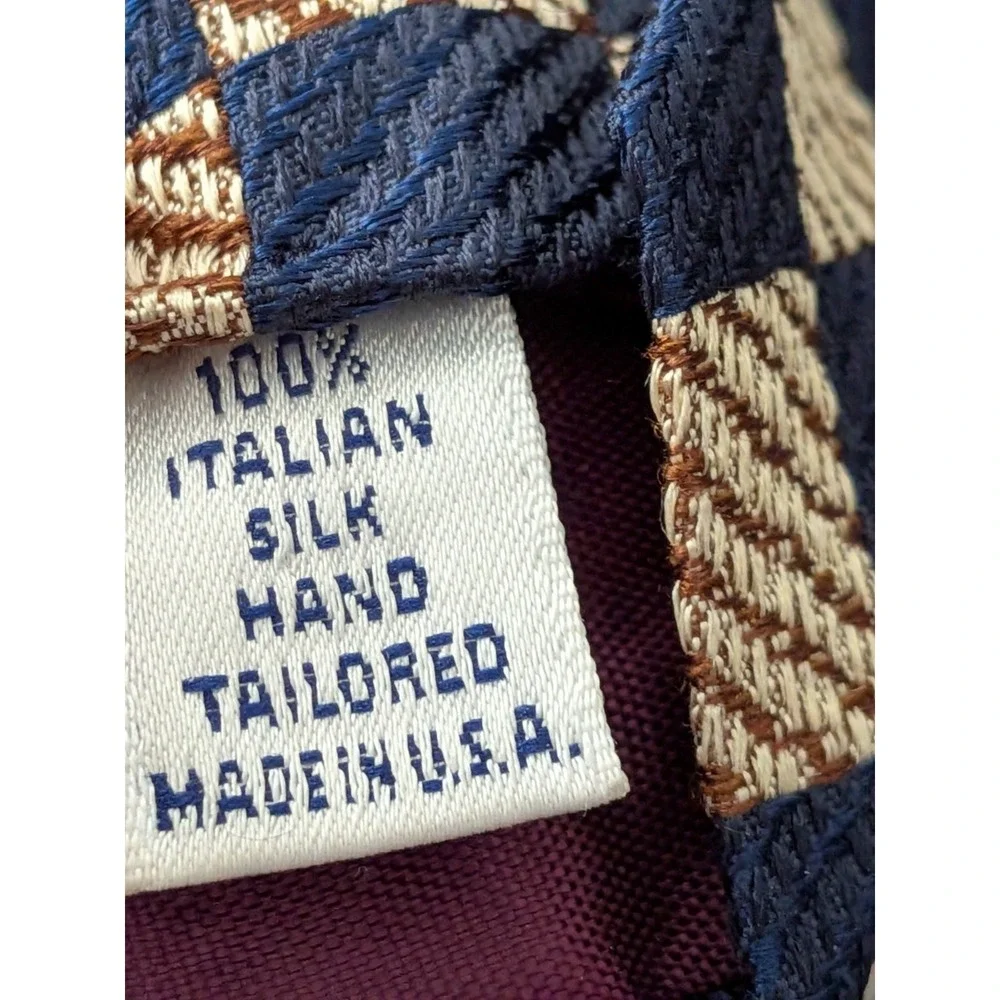 Paul Frederick Tie Italian Silk USA Made‎ Blue Beige Diamonds Jacquard 58